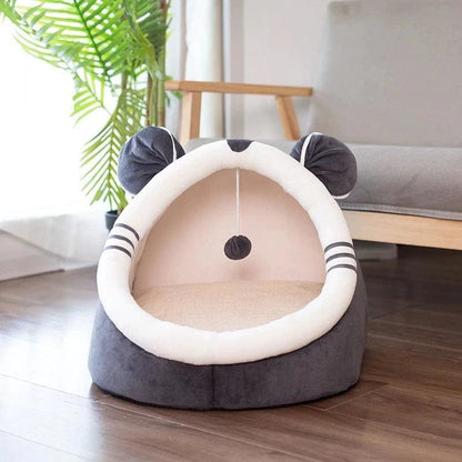 Cozy Oval Cat Bed with Ear Handles - Polar Fleece Cat Nest-Cat Bed-Gray-M (6.5kg)-4-Colydia