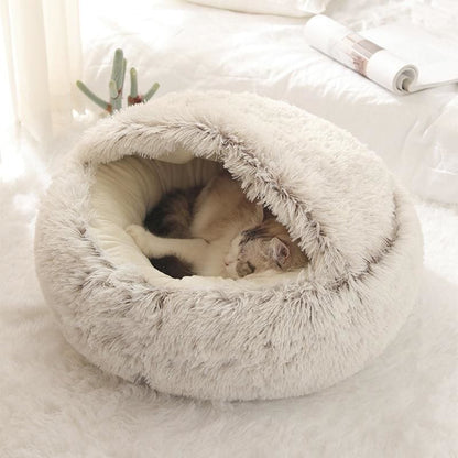 Cozy Covered Cat Bed with Foam Base & Velvet Exterior for Safety-Covered Cat Bed-1-Colydia