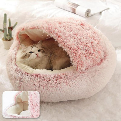 Cozy Covered Cat Bed with Foam Base & Velvet Exterior for Safety-Covered Cat Bed-Pink-M (40cm/5kg)-3-Colydia