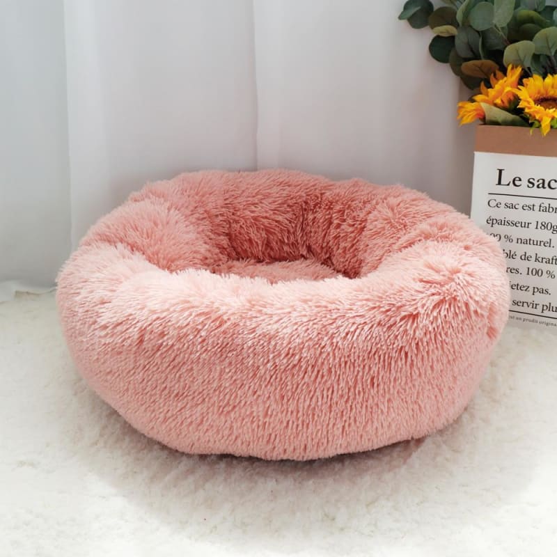 Cozy Donut Cat Bed for Anxious Pets - Plush, Self-Heating Design-Pet Bed-Pink-50 cm-5-Colydia