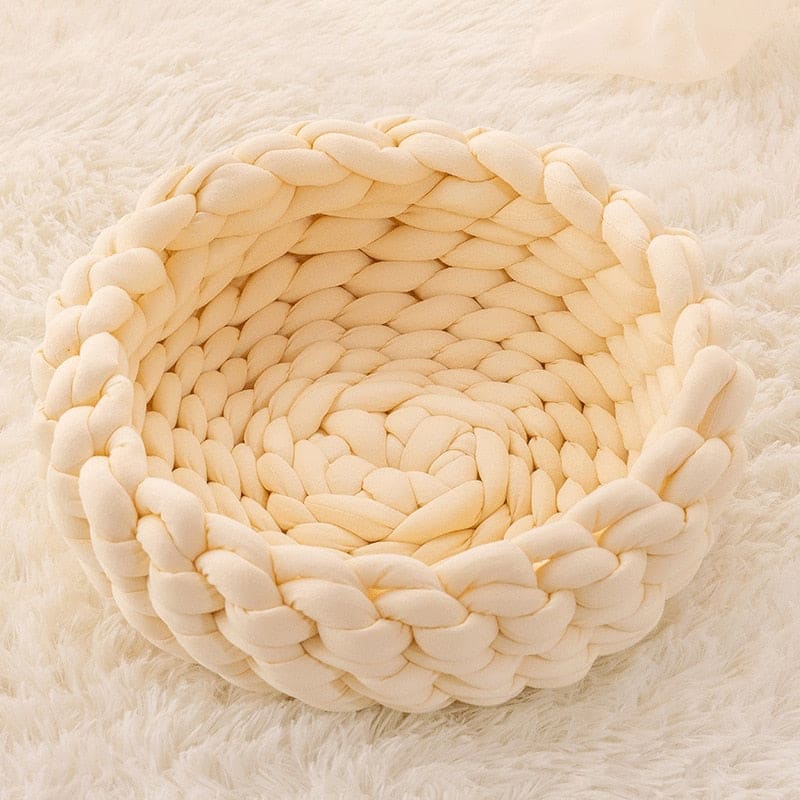 Cozy Woven Cotton Cat Basket - Soft, Stylish Bed for Cats-Cat Bed-Yellow-S (35x35cm)-10-Colydia