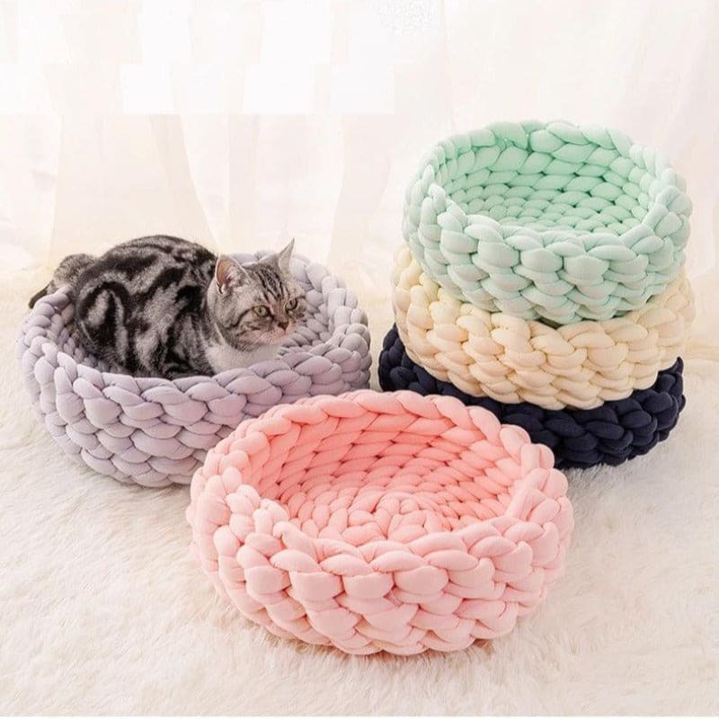 Cozy Woven Cotton Cat Basket - Soft, Stylish Bed for Cats-Cat Bed-2-Colydia