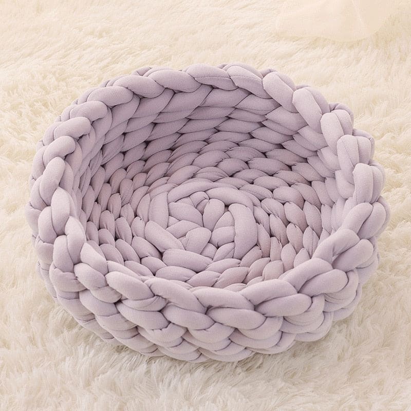 Cozy Woven Cotton Cat Basket - Soft, Stylish Bed for Cats-Cat Bed-Purple-S (35x35cm)-11-Colydia