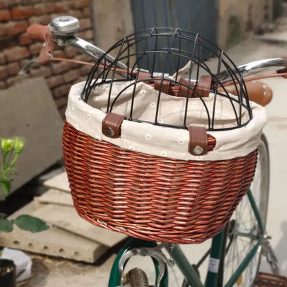 Wicker Bicycle Basket for Cats with Safety Grid and Easy Attachment-Cat Bicycle Basket-5-Colydia