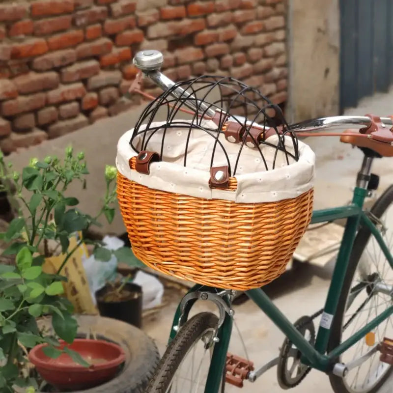 Wicker Bicycle Basket for Cats with Safety Grid and Easy Attachment-Cat Bicycle Basket-2-Colydia