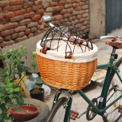 Wicker Bicycle Basket for Cats with Safety Grid and Easy Attachment-Cat Bicycle Basket-2-Colydia