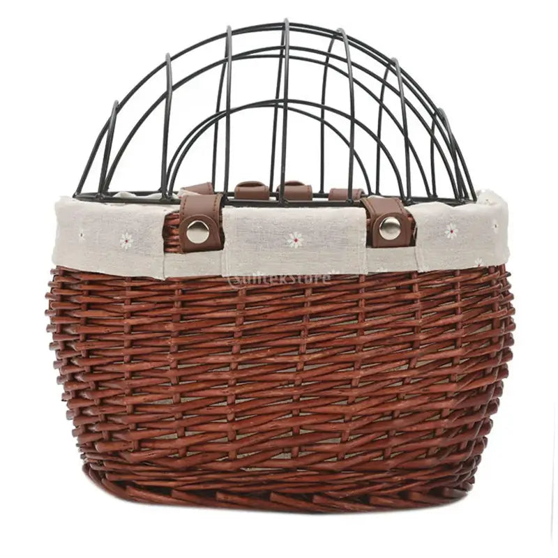 Wicker Bicycle Basket for Cats with Safety Grid and Easy Attachment-Cat Bicycle Basket-Dark Brown-8-Colydia