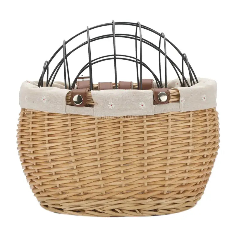 Wicker Bicycle Basket for Cats with Safety Grid and Easy Attachment-Cat Bicycle Basket-Light Brown-7-Colydia