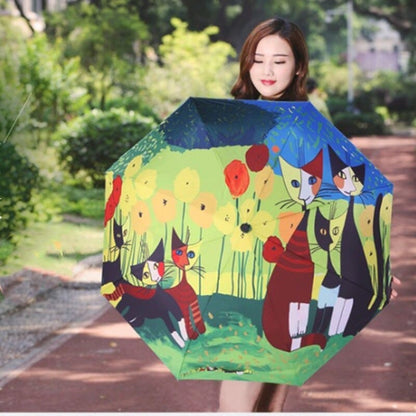 Cute Cat Design UV-Protective Folding Umbrella - Lightweight & Compact-Folding Umbrella-2-Colydia