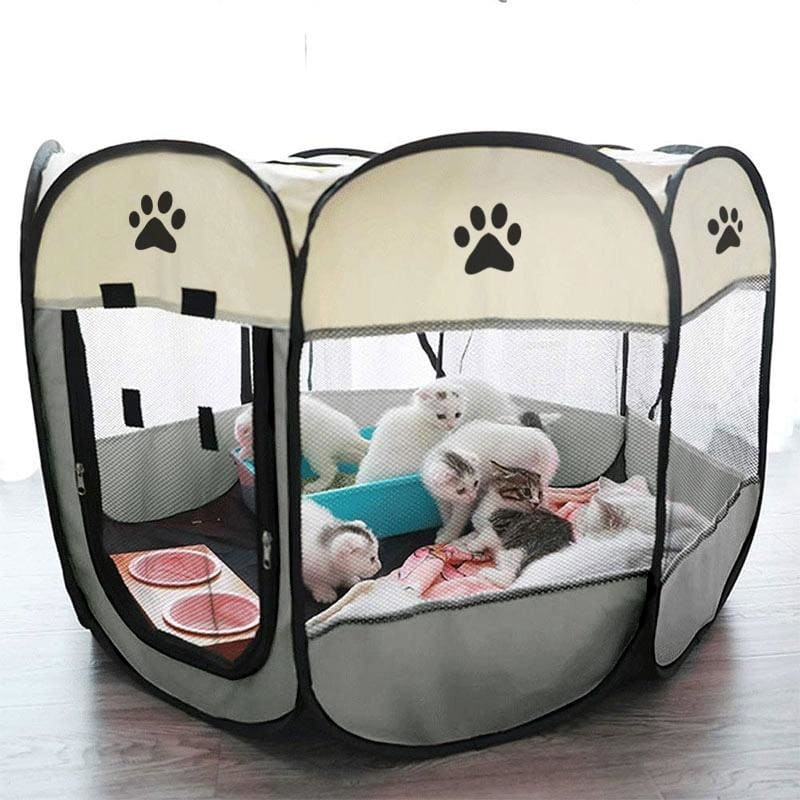 Portable Cat Playpen with Mesh Panels for Kittens and Travel Use-Cat Playpen-3-Colydia