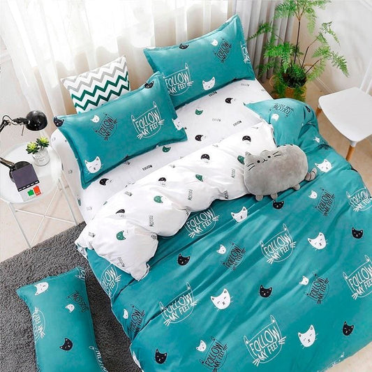 Reversible Cat Pattern Bedding Set with Hidden Zipper - Various Sizes-Bedding Set-1-Colydia