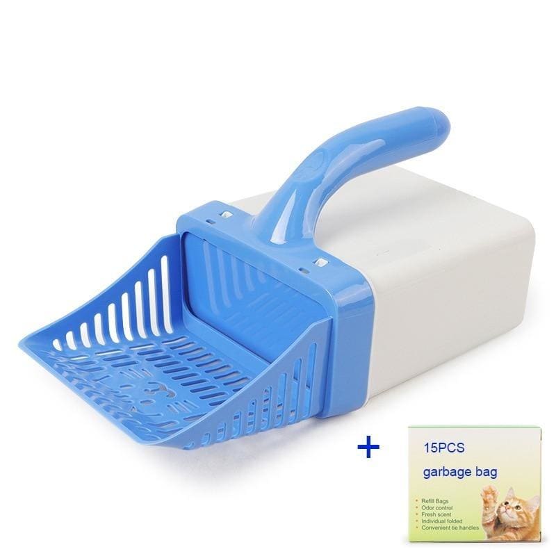 Extra Wide Plastic Cat Litter Scoop with Bags - Easy Sifting-Cat Litter Scoop-Blue + 15 bags-3-Colydia