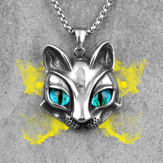 Clear-Eyed Cat Pendant with Stainless Steel Chain - Punk Rock Style-Cat Pendant Necklace-1-Colydia