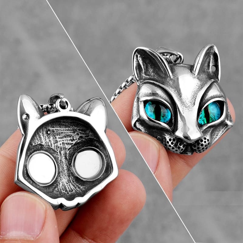 Clear-Eyed Cat Pendant with Stainless Steel Chain - Punk Rock Style-Cat Pendant Necklace-3-Colydia