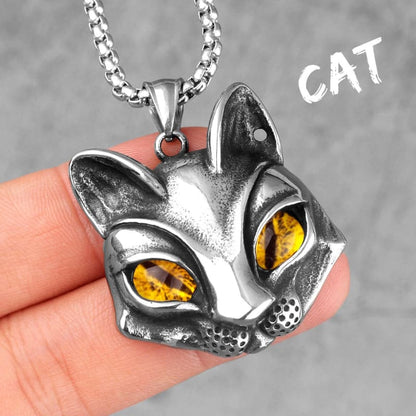 Clear-Eyed Cat Pendant with Stainless Steel Chain - Punk Rock Style-Cat Pendant Necklace-Yellow-eyed Cat-6-Colydia