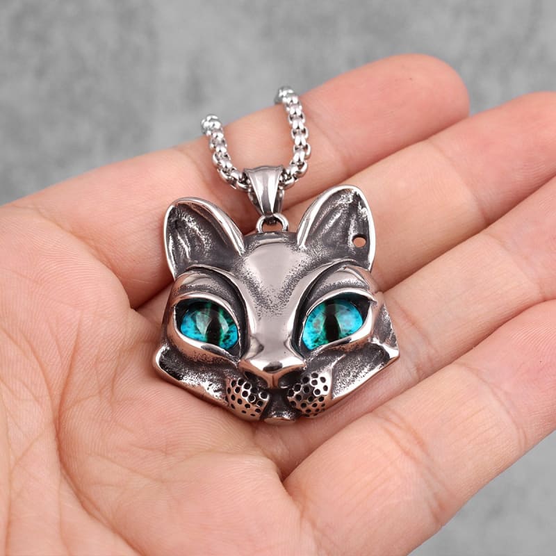 Clear-Eyed Cat Pendant with Stainless Steel Chain - Punk Rock Style-Cat Pendant Necklace-2-Colydia