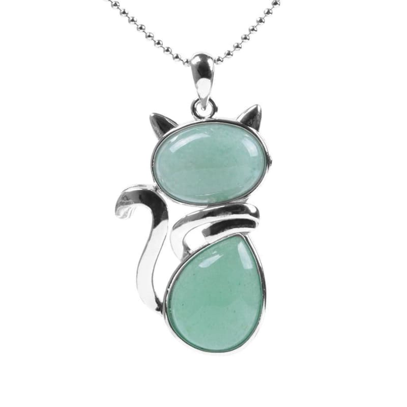 Elegant Cat Pendant Necklace with Natural Stones Design-Cat Pendant Necklace-Green Aventurine-4-Colydia