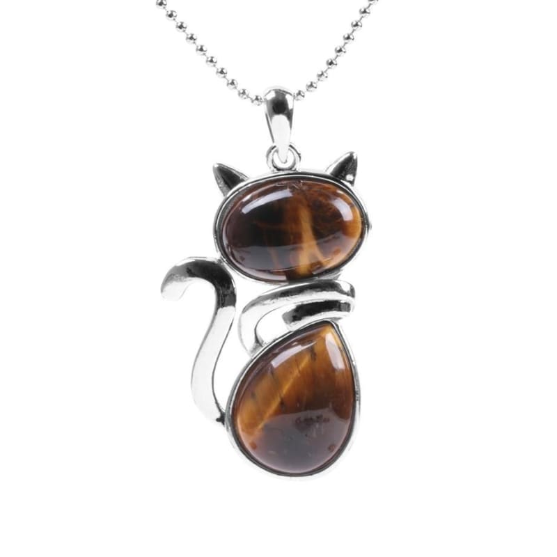 Elegant Cat Pendant Necklace with Natural Stones Design-Cat Pendant Necklace-Tiger Eye-7-Colydia