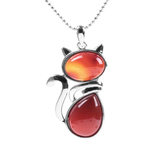 Elegant Cat Pendant Necklace with Natural Stones Design-Cat Pendant Necklace-Red Agate-1-Colydia