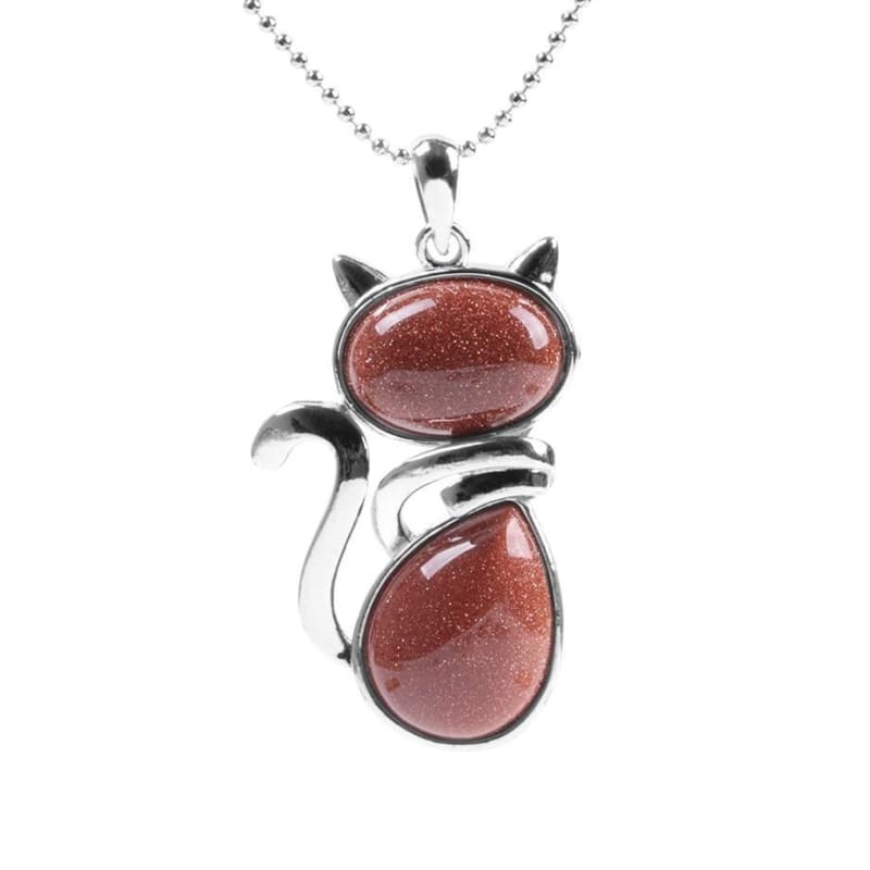 Elegant Cat Pendant Necklace with Natural Stones Design-Cat Pendant Necklace-Brown Sand-9-Colydia