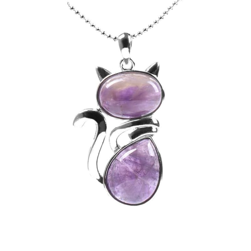 Elegant Cat Pendant Necklace with Natural Stones Design-Cat Pendant Necklace-Amethyst-3-Colydia