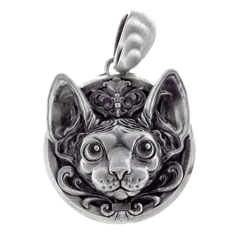 Antique Silver Sphynx Cat Pendant - Unique Hairless Feline Jewelry-Jewelry Pendant-1-Colydia