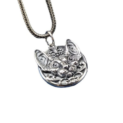 Antique Silver Sphynx Cat Pendant - Unique Hairless Feline Jewelry-Jewelry Pendant-7-Colydia