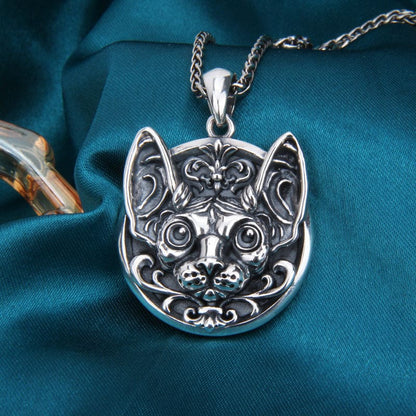 Antique Silver Sphynx Cat Pendant - Unique Hairless Feline Jewelry-Jewelry Pendant-2-Colydia