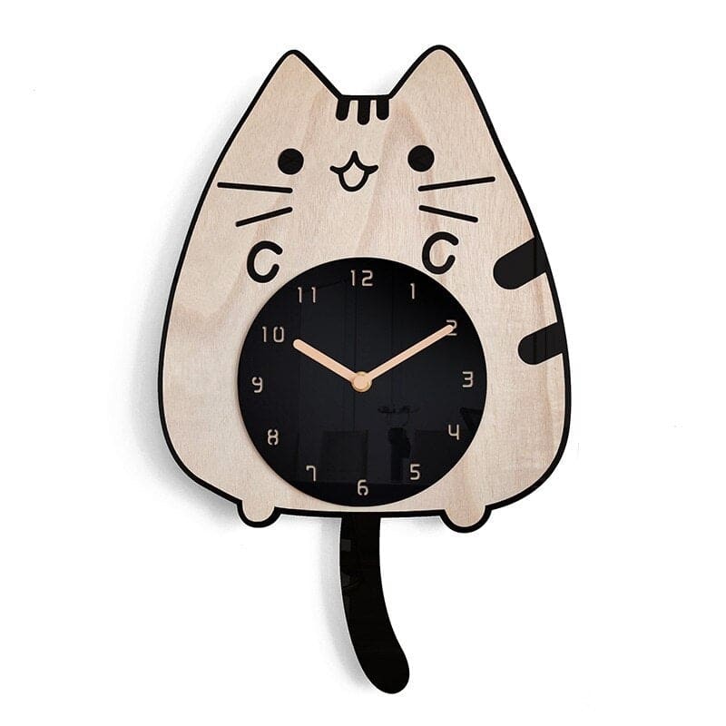 Adorable Cat Quartz Clock in Bamboo & Tung Wood, Silent Movement-Cat-Shaped Wall Clock-7-Colydia