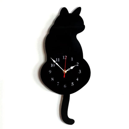 Stunning Acrylic Black Cat Clock with Quartz Movement and Pendulum Tail-Wall Clock-Black Cat-3-Colydia