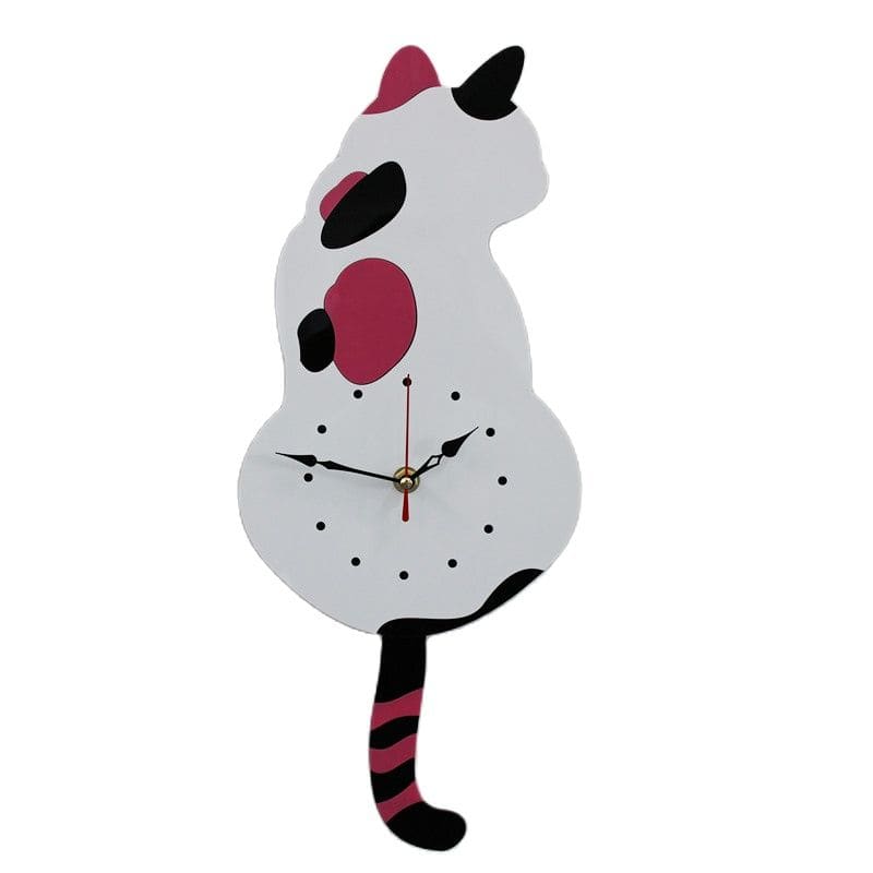 Stunning Acrylic Black Cat Clock with Quartz Movement and Pendulum Tail-Wall Clock-White Cat-9-Colydia