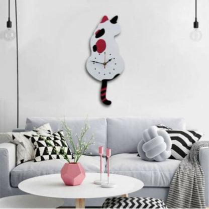 Stunning Acrylic Black Cat Clock with Quartz Movement and Pendulum Tail-Wall Clock-5-Colydia