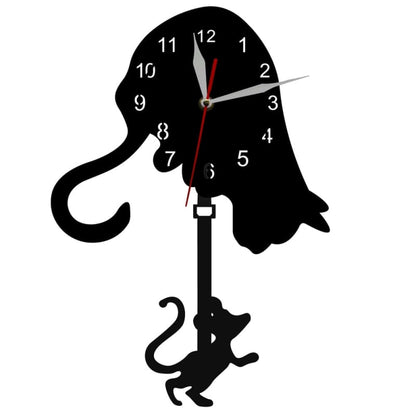 Charming Acrylic Quartz Wall Clock with Pendulum Cat and Mouse Scene-Wall Clock-1-Colydia