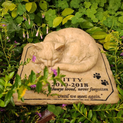 Weather-Resistant Commemorative Cat Tombstone with Candle Holder-Memorial Garden Stone-2-Colydia