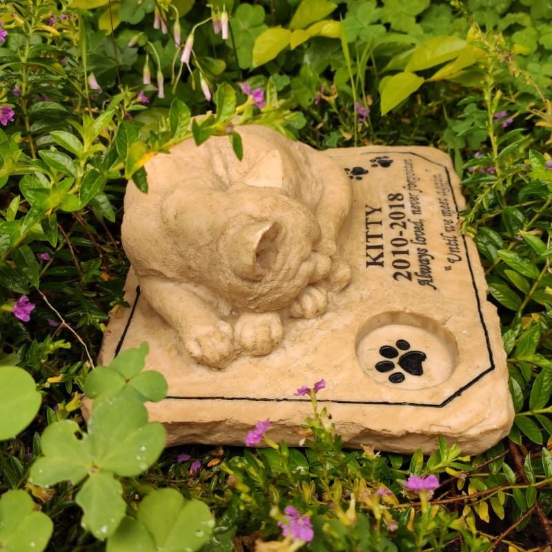 Weather-Resistant Commemorative Cat Tombstone with Candle Holder-Memorial Garden Stone-3-Colydia