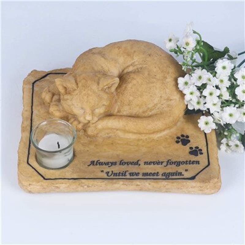 Weather-Resistant Commemorative Cat Tombstone with Candle Holder-Memorial Garden Stone-4-Colydia