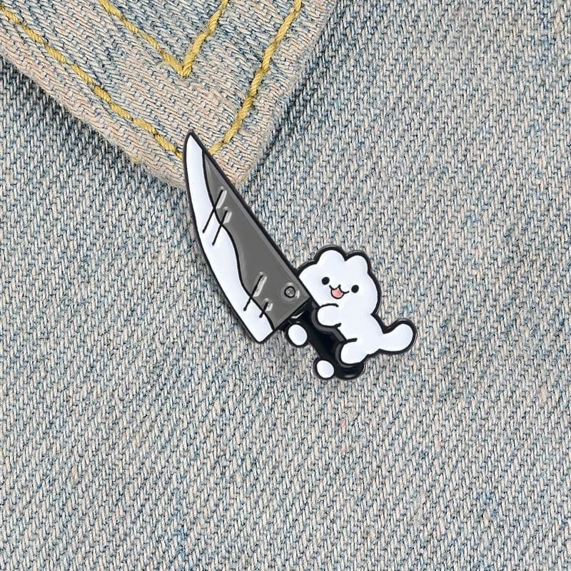 Killer Cat Pin Brooch - Metal Knife Design, Fun & Playful Accessory-Cat Brooch Pin-Knife Cat-4-Colydia