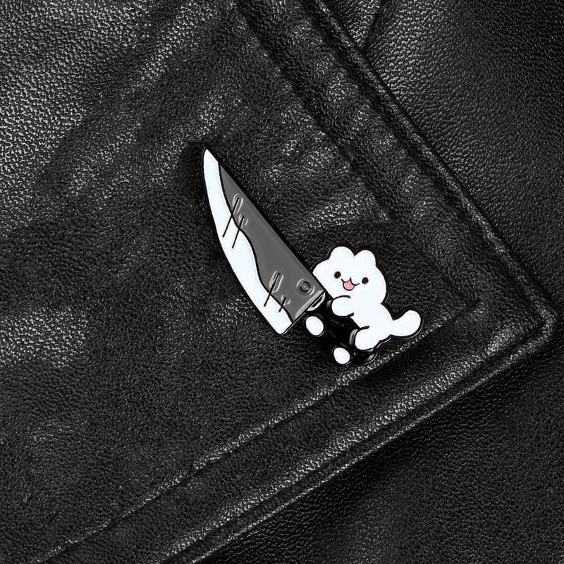 Killer Cat Pin Brooch - Metal Knife Design, Fun & Playful Accessory-Cat Brooch Pin-Knife Cat-1-Colydia