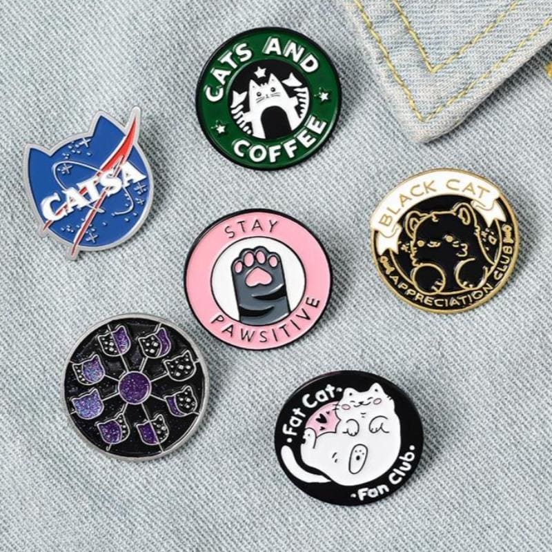 Adorable Cat Pins - Imitate Major Logos: Starbucks & NASA Styles-Cat-themed Enamel Pins-1-Colydia