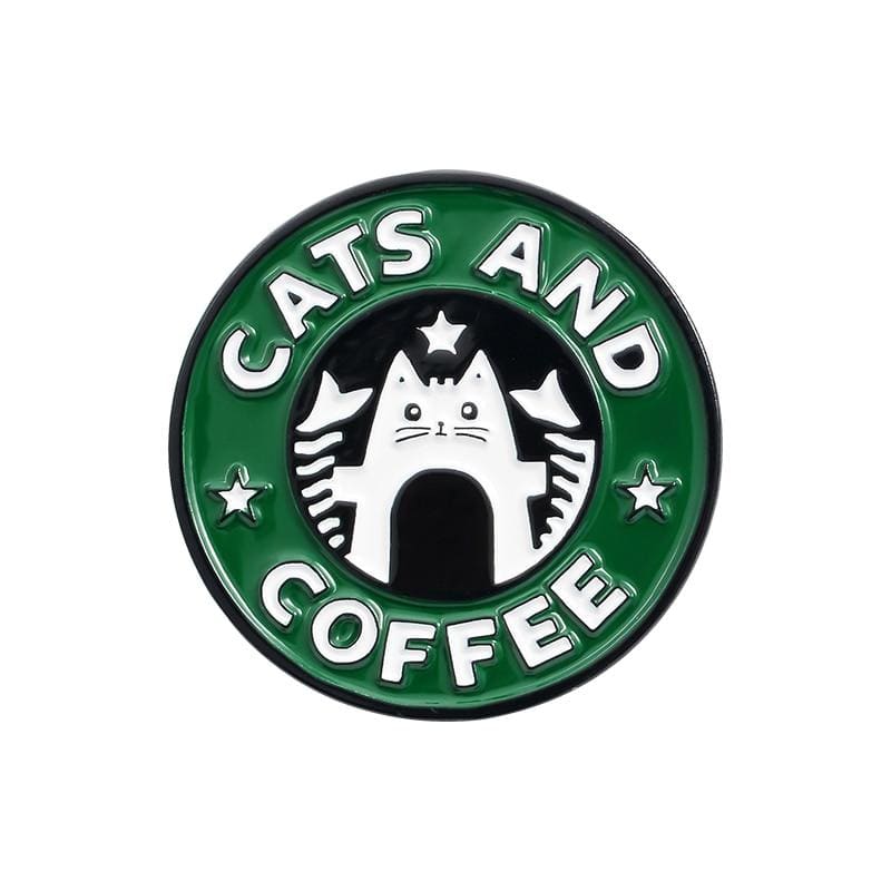 Adorable Cat Pins - Imitate Major Logos: Starbucks & NASA Styles-Cat-themed Enamel Pins-Cats and coffee-7-Colydia