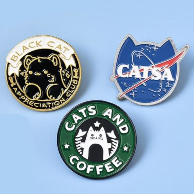 Adorable Cat Pins - Imitate Major Logos: Starbucks & NASA Styles-Cat-themed Enamel Pins-3-Colydia