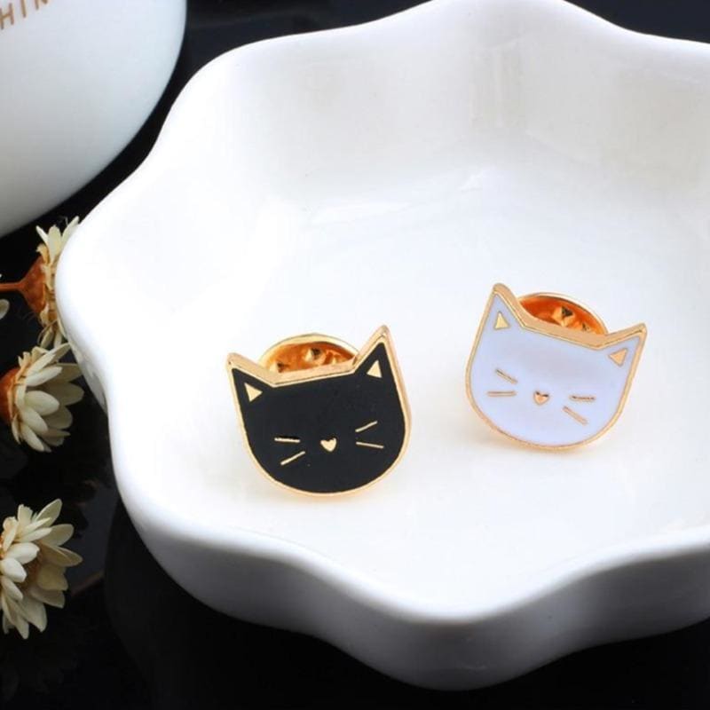 Vintage Enamel Cat Pin Set: Black & White, Zinc Alloy Brooch Pair-Cat Enamel Pins Set-Set of 2 pins-2-Colydia