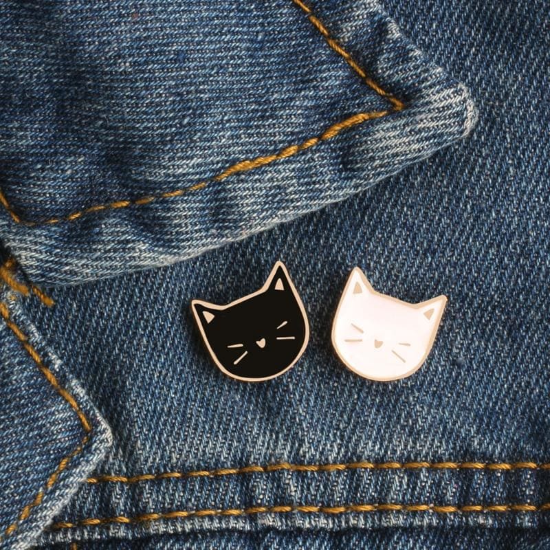 Vintage Enamel Cat Pin Set: Black & White, Zinc Alloy Brooch Pair-Cat Enamel Pins Set-Set of 2 pins-1-Colydia