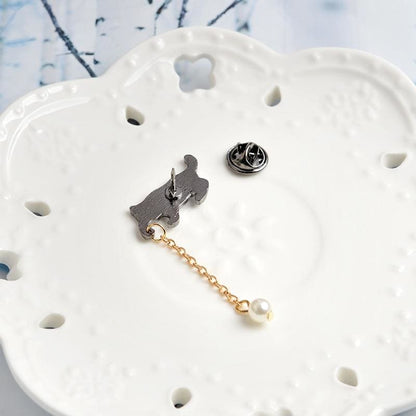 Charming White Cat Brooch with Pearl - Zinc Alloy Pin for Jackets-Brooch-3-Colydia