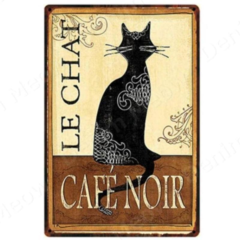 Retro Black Cat Metal Sign – Vintage Wall Decor 20x30cm-Metal Wall Sign-Café Noir (20x30cm)-4-Colydia