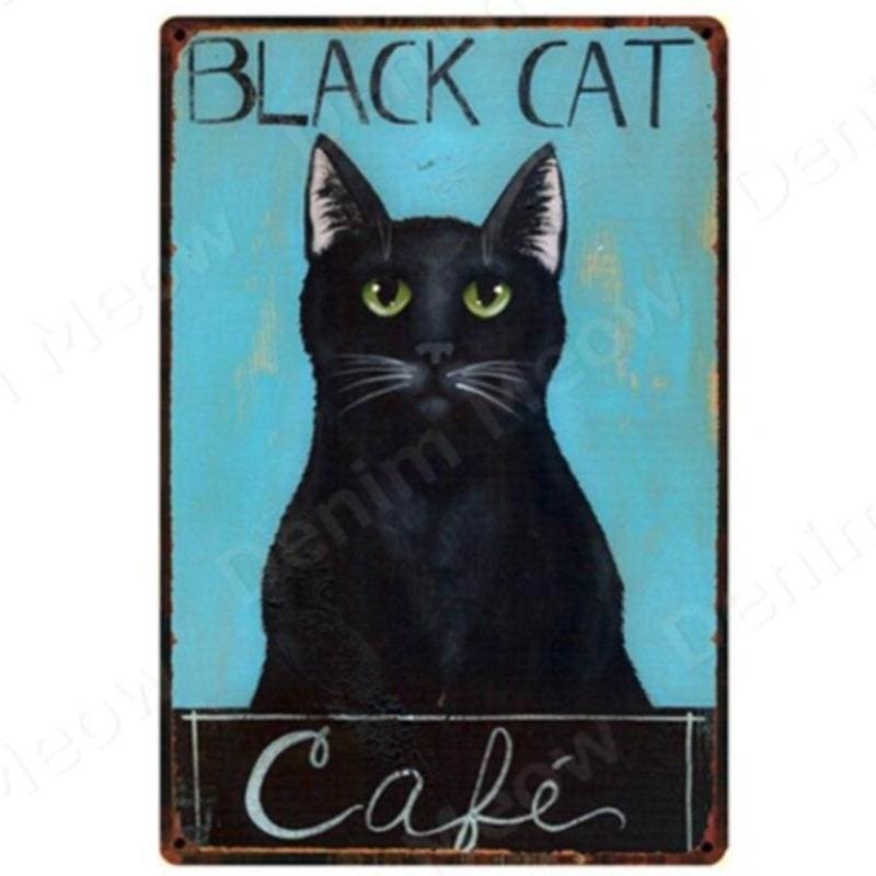 Retro Black Cat Metal Sign – Vintage Wall Decor 20x30cm-Metal Wall Sign-Black Cat Café (20x30cm)-3-Colydia