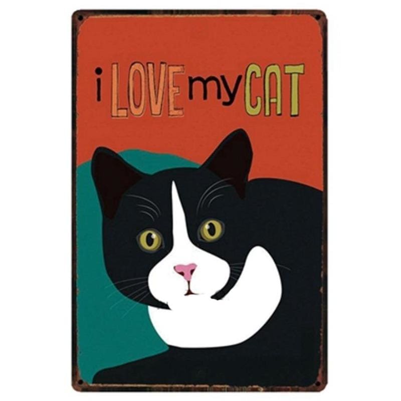 Retro Cat Metal Plaque - Waterproof, Durable 20x30cm Wall Art-Metal Wall Art-I love my cat (20x30cm)-1-Colydia