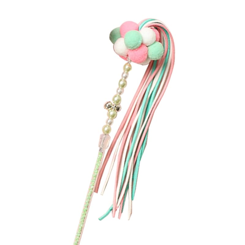 Interactive Cat Toy Wand with Pom-Poms and Straps for Play-Interactive Cat Toy Wand-Green-9-Colydia