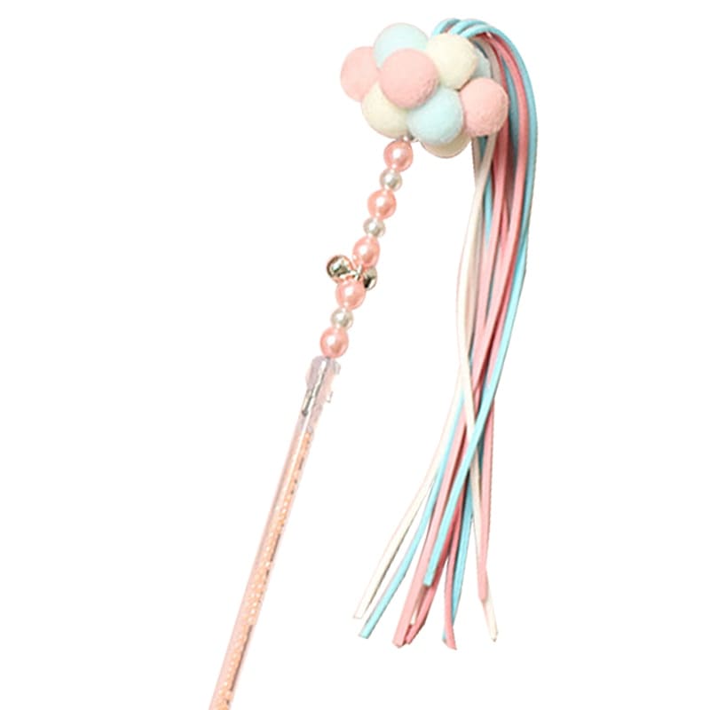 Interactive Cat Toy Wand with Pom-Poms and Straps for Play-Interactive Cat Toy Wand-Pink-11-Colydia