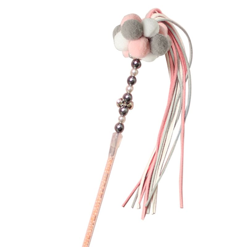 Interactive Cat Toy Wand with Pom-Poms and Straps for Play-Interactive Cat Toy Wand-Gray-8-Colydia